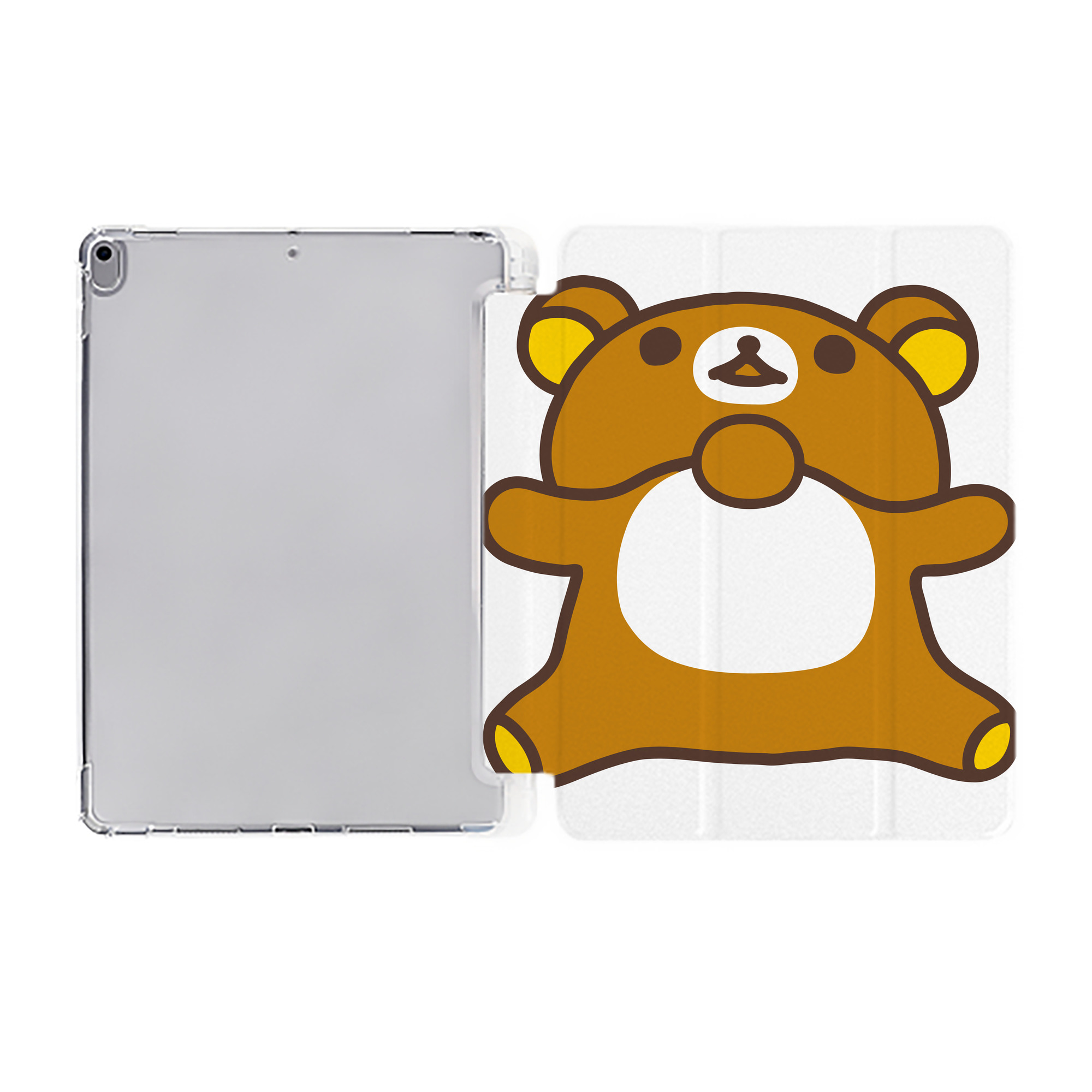 （画像用） リラックマ リラックマ キイロイトリ Rilakkuma Korilakkuma Kiiroitori IPad ケース ペン収納付き 三つ折りスタンド PUレザー×シリコン 対応機種9.5/10.5/10.9インチ